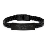 Funny Trainer Gifts from Friends for Birthday Amazing Interlaced Leather Bracelet, Quote: 'Amazing', Trainer Enthusiast Unique Gifts for Men, Women, Family - Image 1